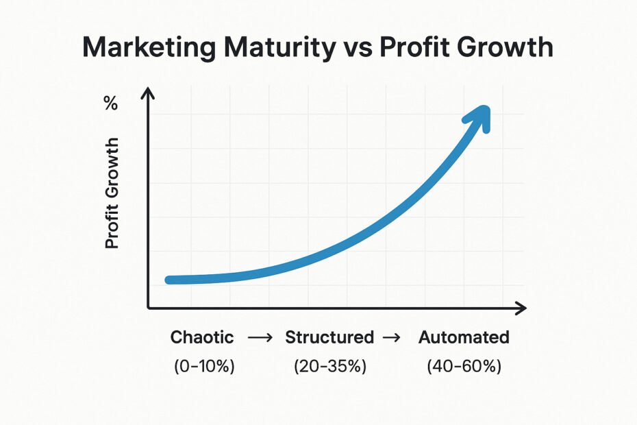 Chart: marketing maturity vs profit growth from chaotic to automated marketing