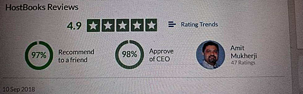 Glassdoor, 10 Sep 2018: HostBooks rated 4.9 with 98% approval of CEO Ameet Mukherji